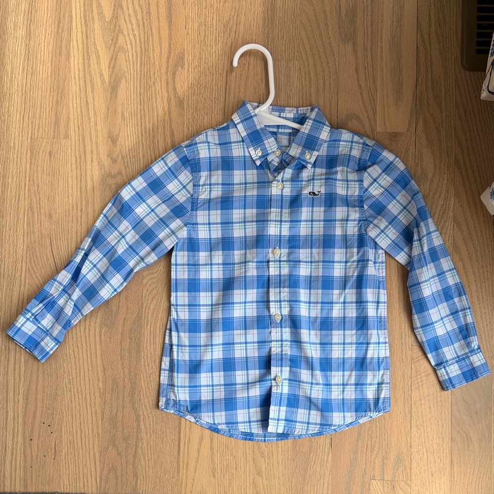 Vineyard Vines Kids Blue and White Plaid Button Down Shirt